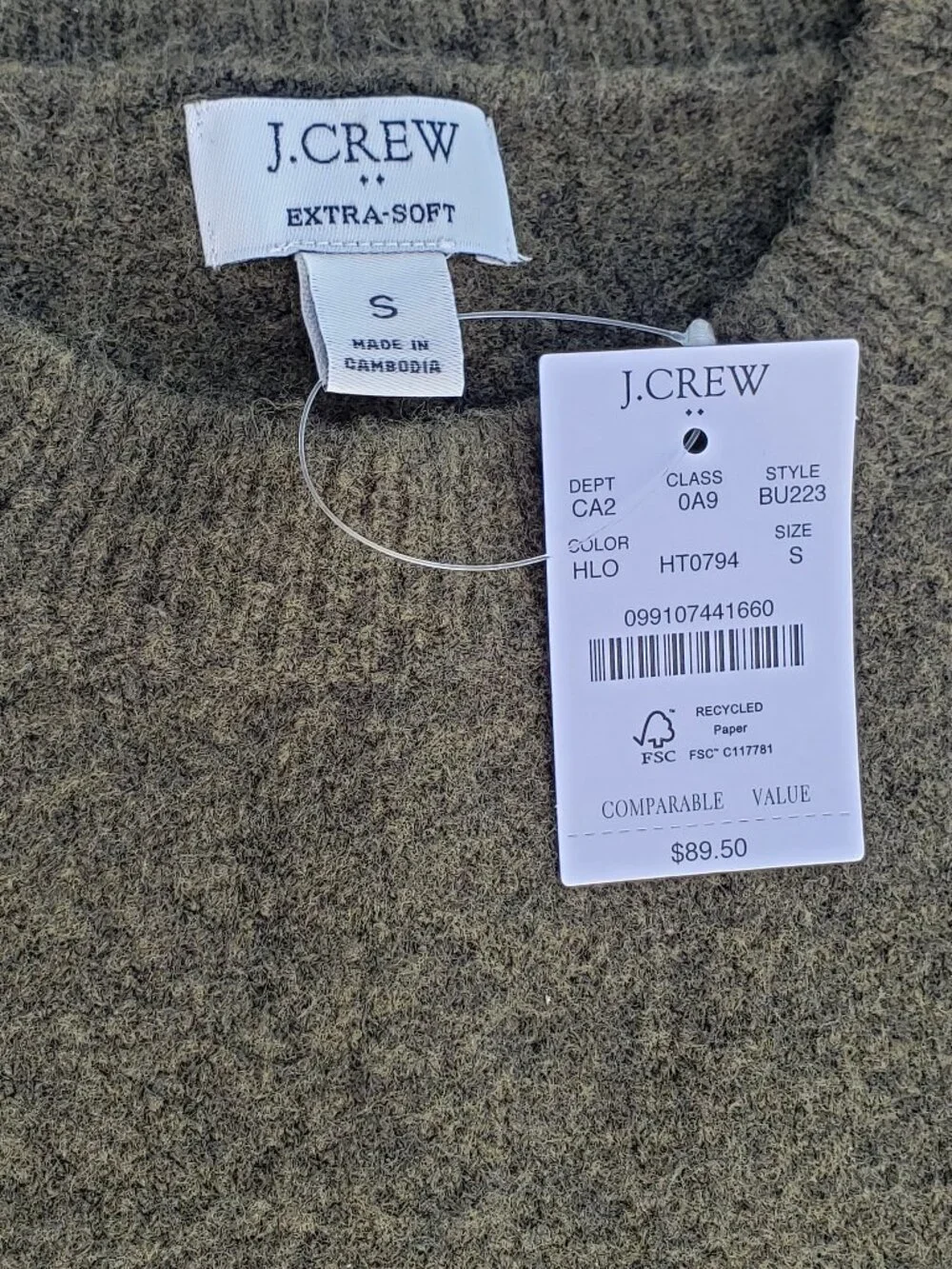 J.Crew Extra Soft Olive Green Crewneck Sweater Small NWT - Picture 4 of 9